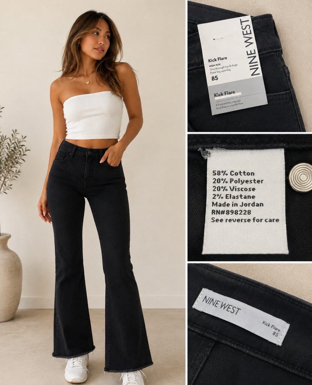 NWT 2000s Y2K Nine West Women's High Rise Kick Flare Jeans Size 8 Black Wash